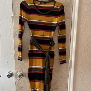 Hera Collection Striped Long Sleeve Dress - Black, Red, Mustard